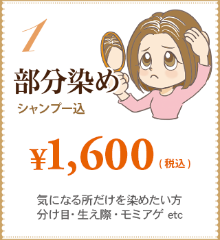 部分染め¥1,000（税込¥1,080）